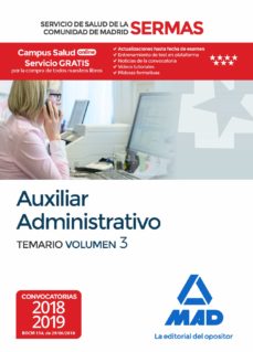 Auxiliar administrativo del servicio de salud de la comunidad de madrid. temario volumen 3 (sermas)